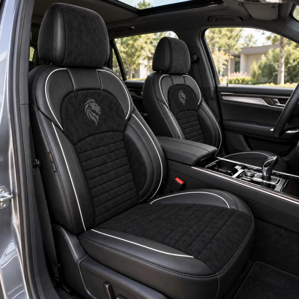 LION Otomobil Tay Tüyü Deri Araç İçi Koltuk Kılıf Seti Siyah - Karadeniz